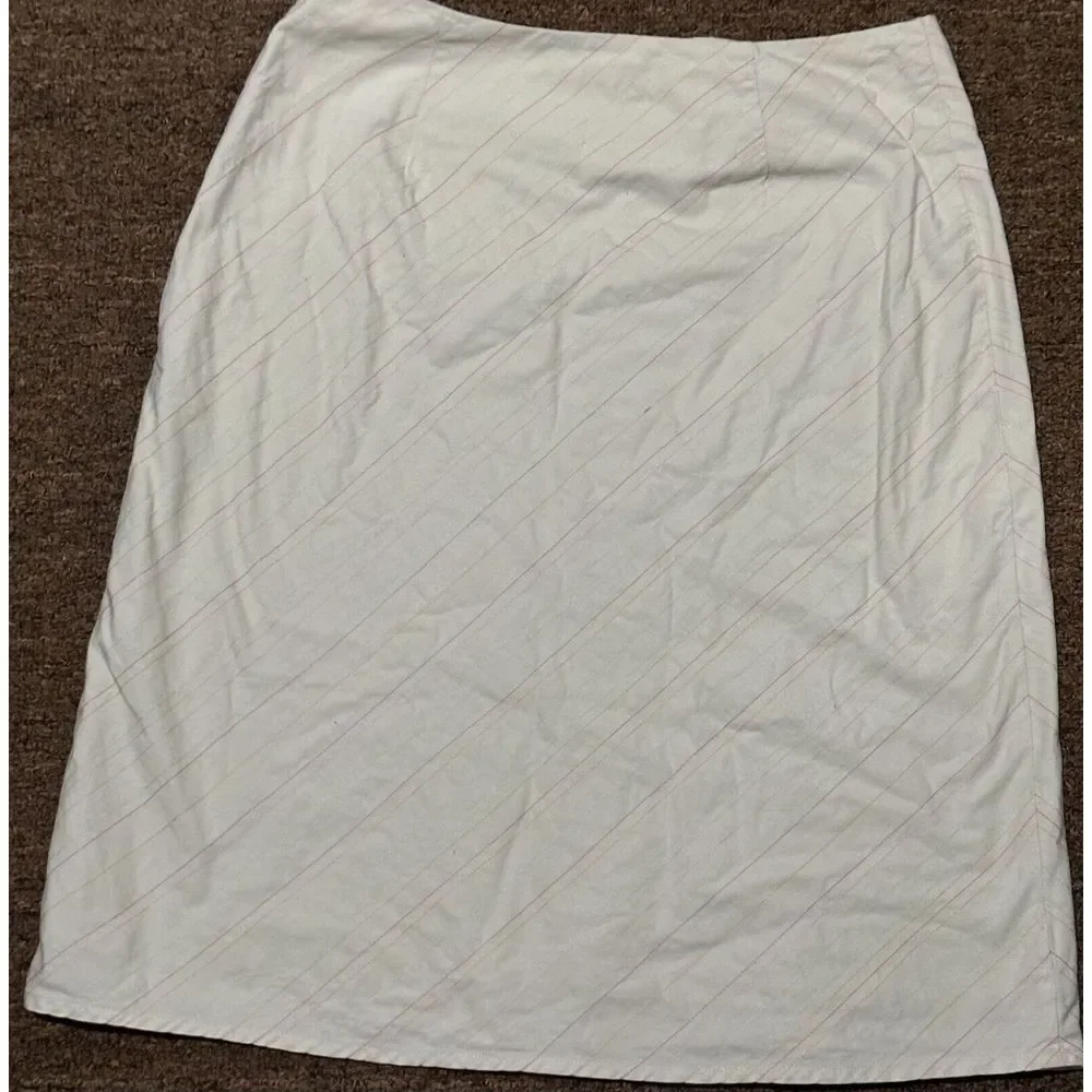 Janeville Ivory Skirt Pink Green Yellow Embroidered Stripe Stitching Flowers Sz2